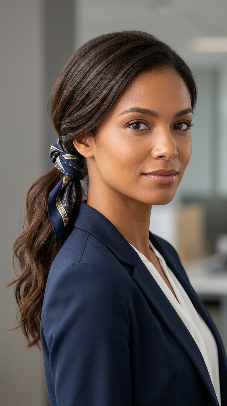 Low Ponytail with a Hair Wrap
