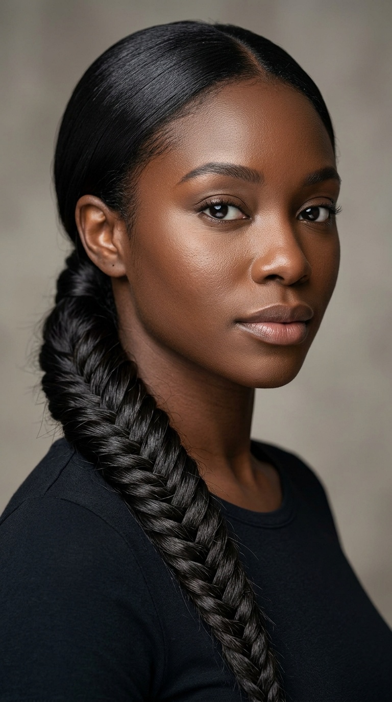 Low Ponytail with Extra-Long Fishtail Braid