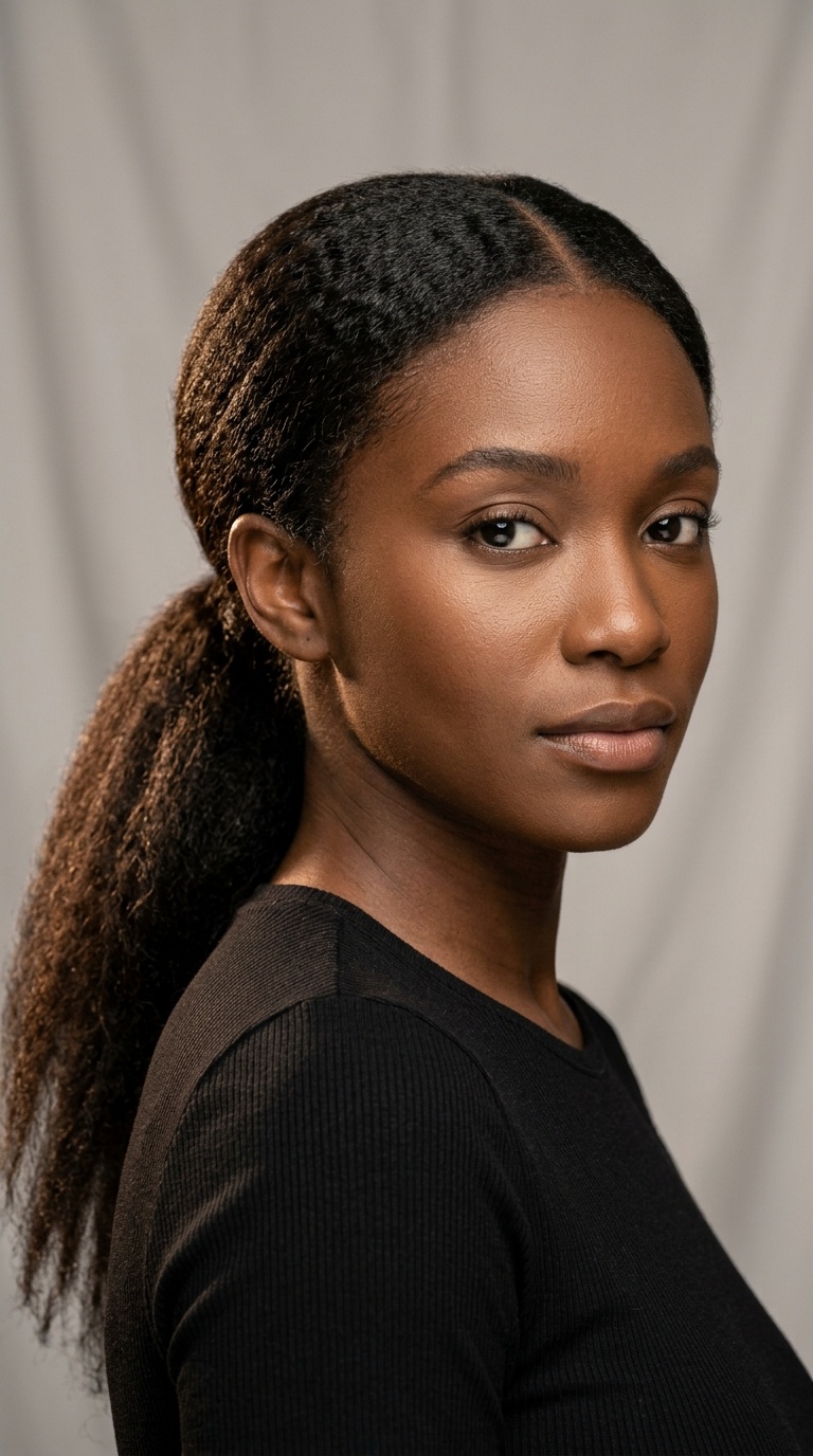 Low Ponytail with Kinky Straight Texture