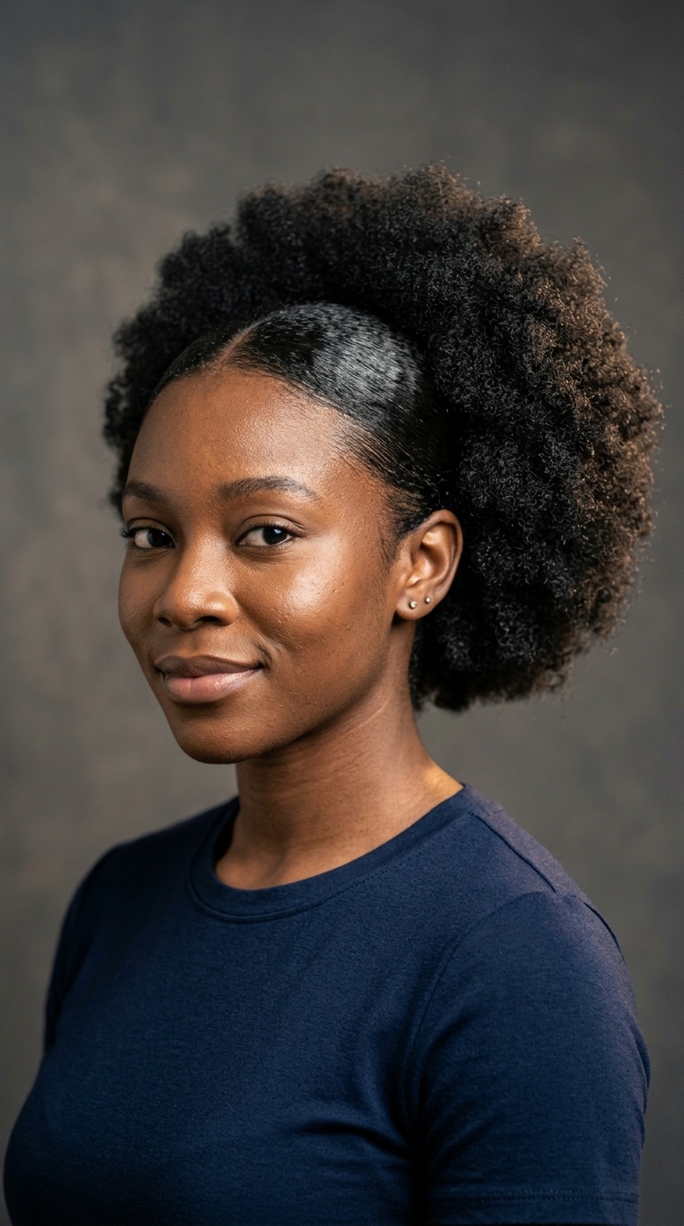 Low Ponytail with Natural Afro Puff