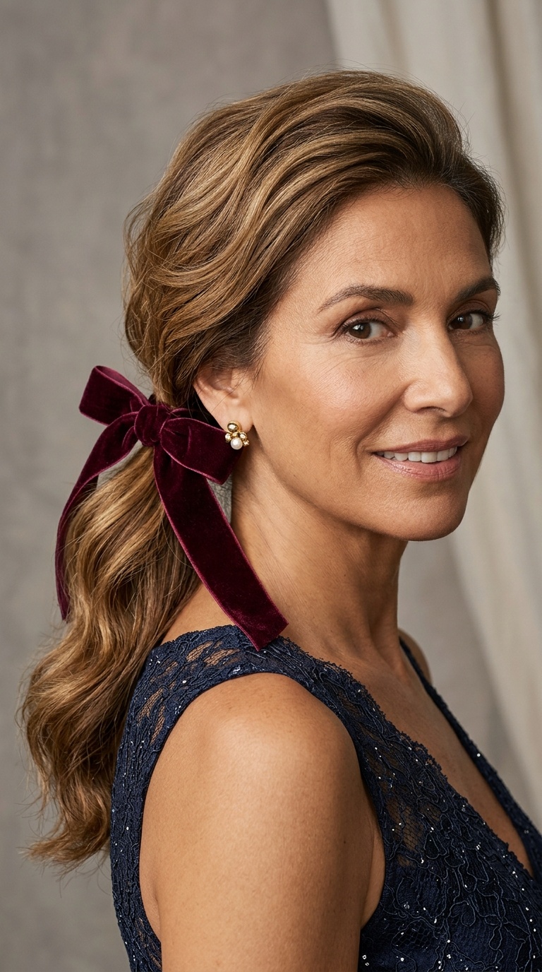 Low Ponytail with Velvet Ribbon