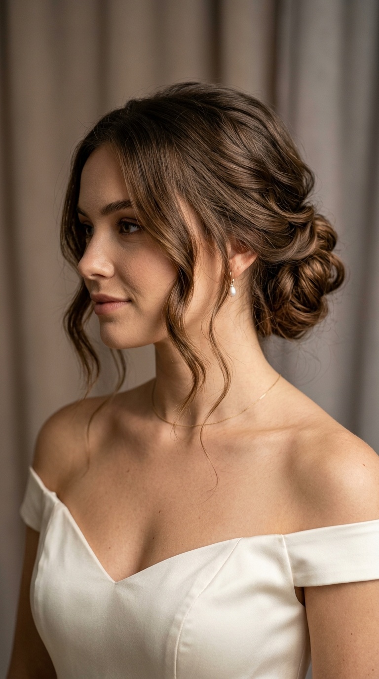 Low Romantic Bun for Sweetheart Necklines