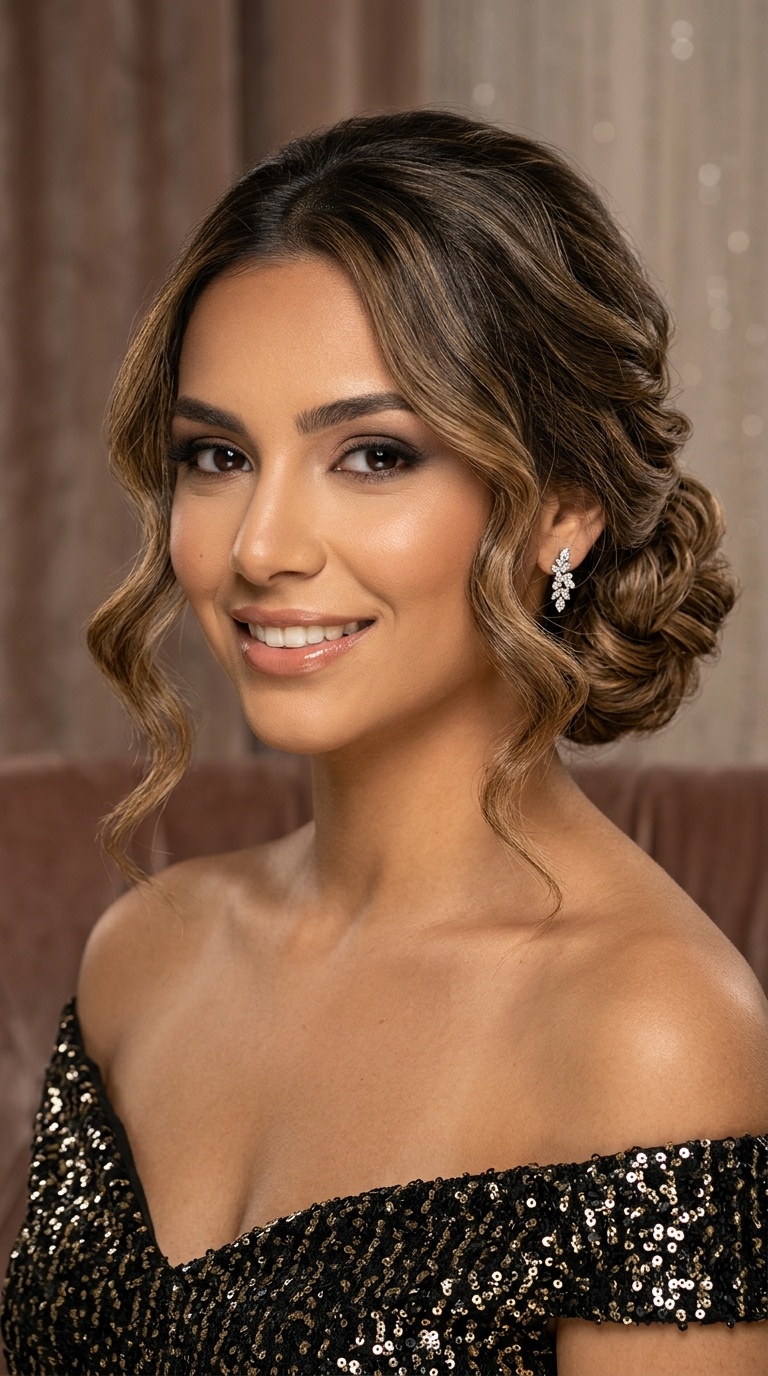 Low Side Bun with Wavy Tendrils