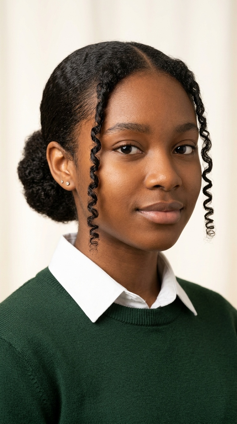 Low Sleek Bun with Coiled Tendrils