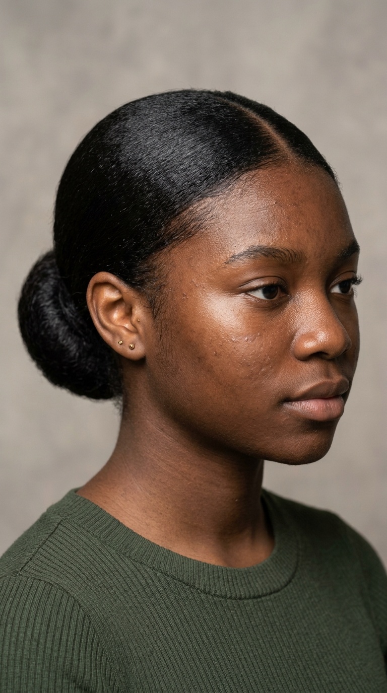 Low Sleek Bun with Middle Part