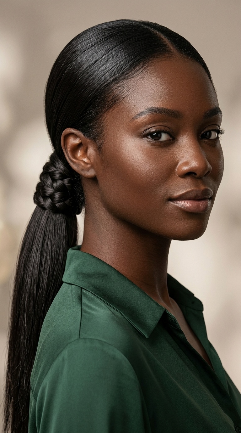 Low Sleek Ponytail with Braided Wrap