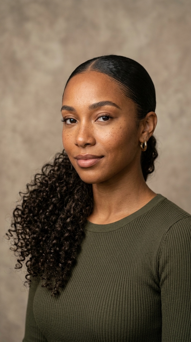 Low Sleek Ponytail with Curly Extension
