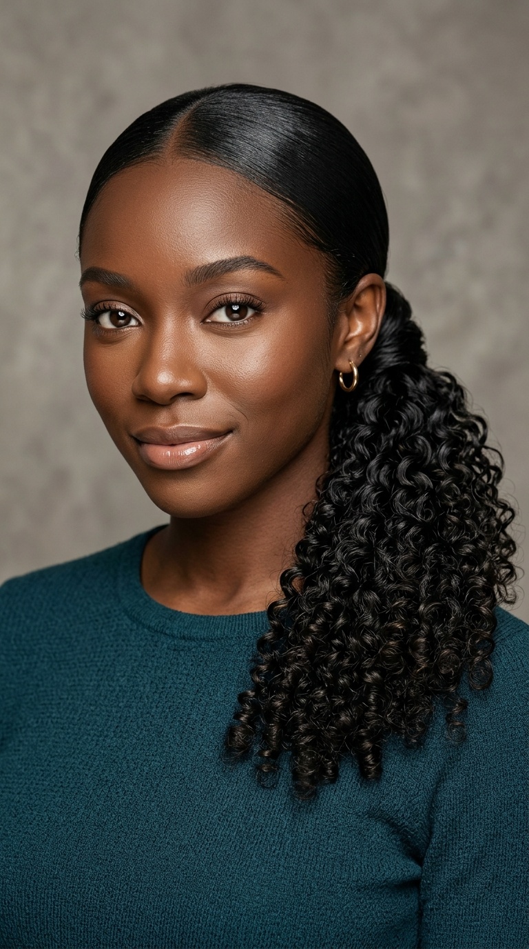 Low Sleek Wrap with Tight Ringlets