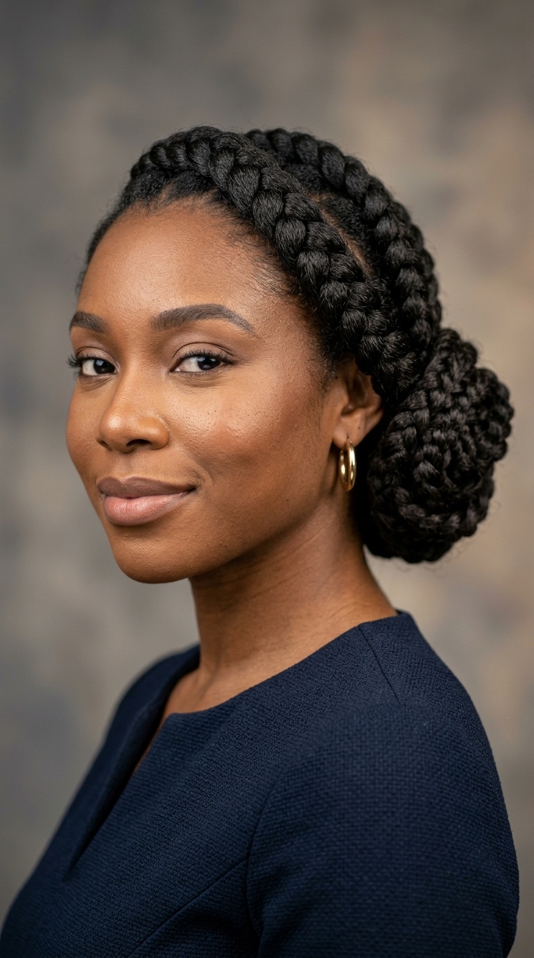 Low Swirled Chignon with Thick Braids