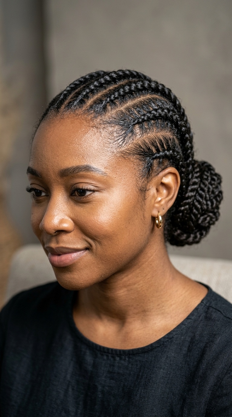 Low Twisted Cornrow Bun