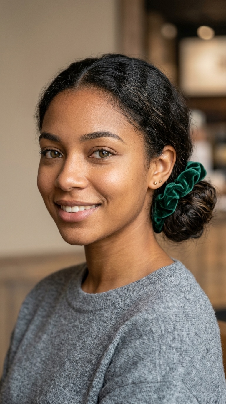 Low Velvet Scrunchie Bun