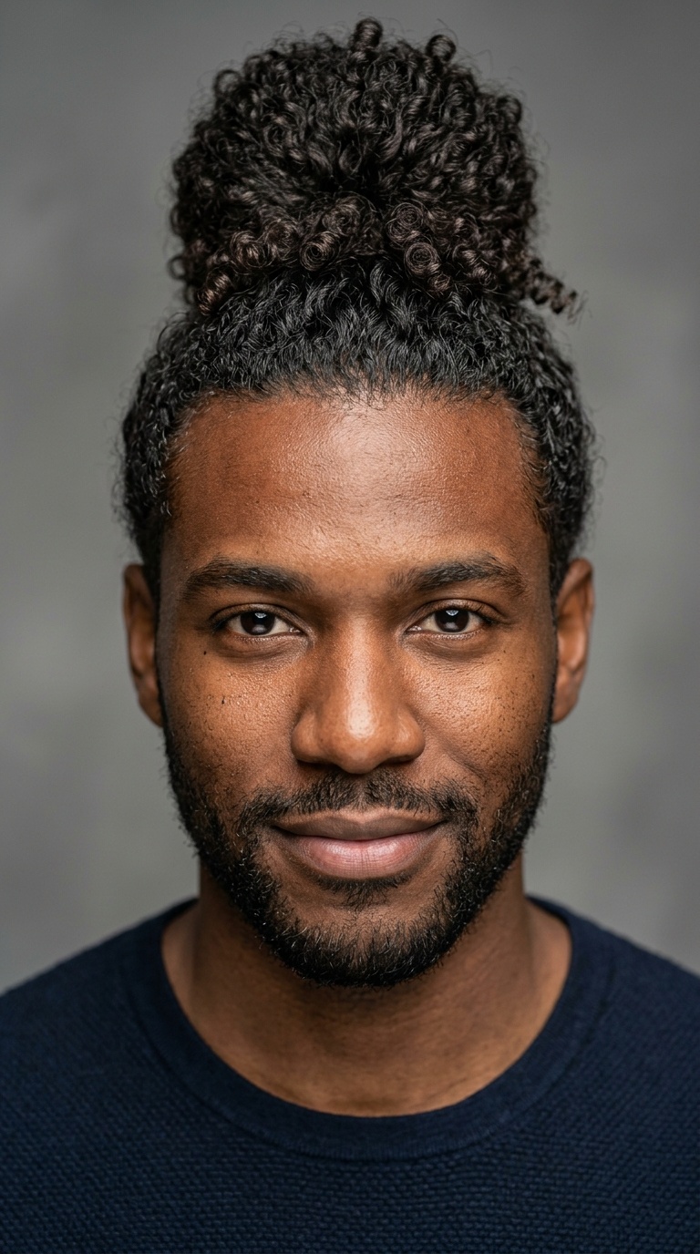 Man Bun with Defined Curly Strands