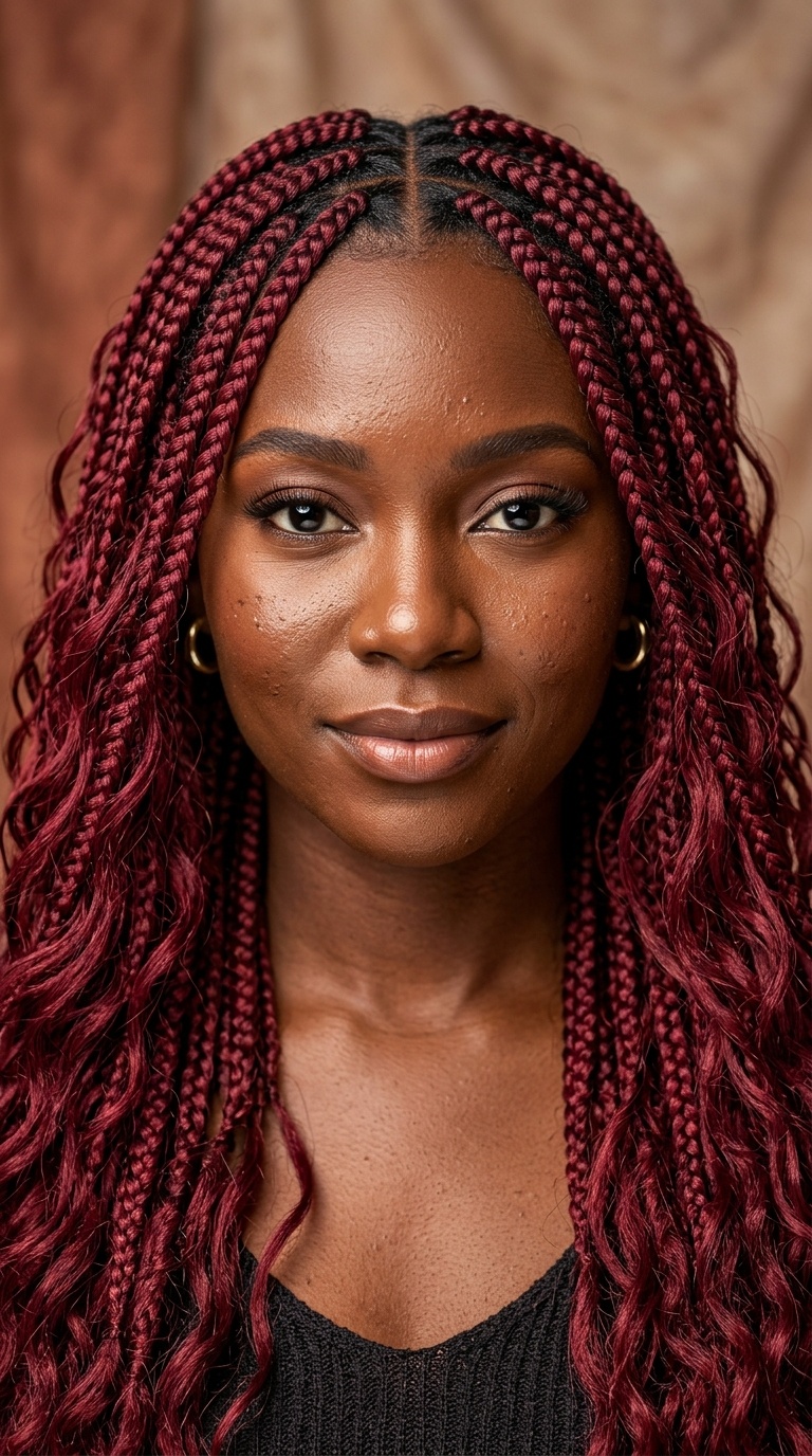 Maroon Bohemian Box Braids