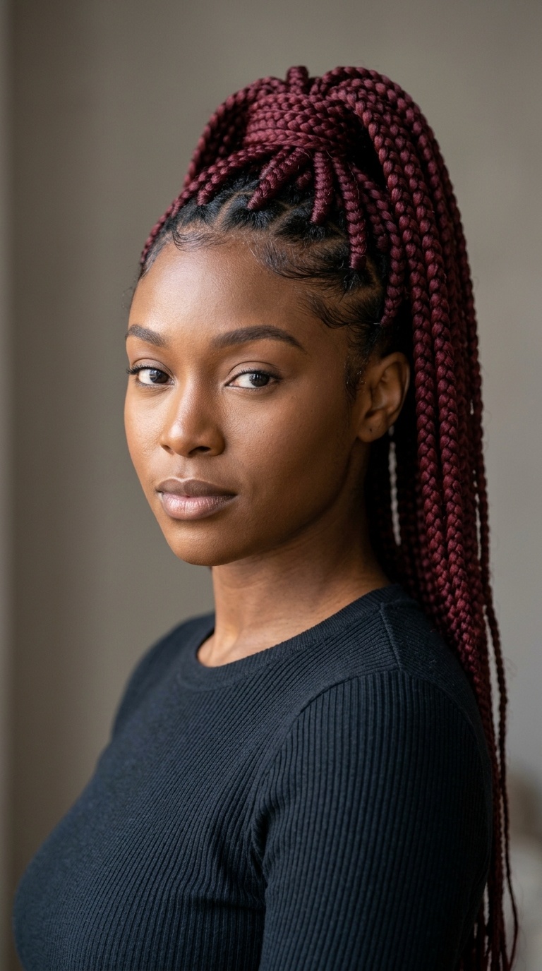 Maroon Jumbo Box Braid Pony