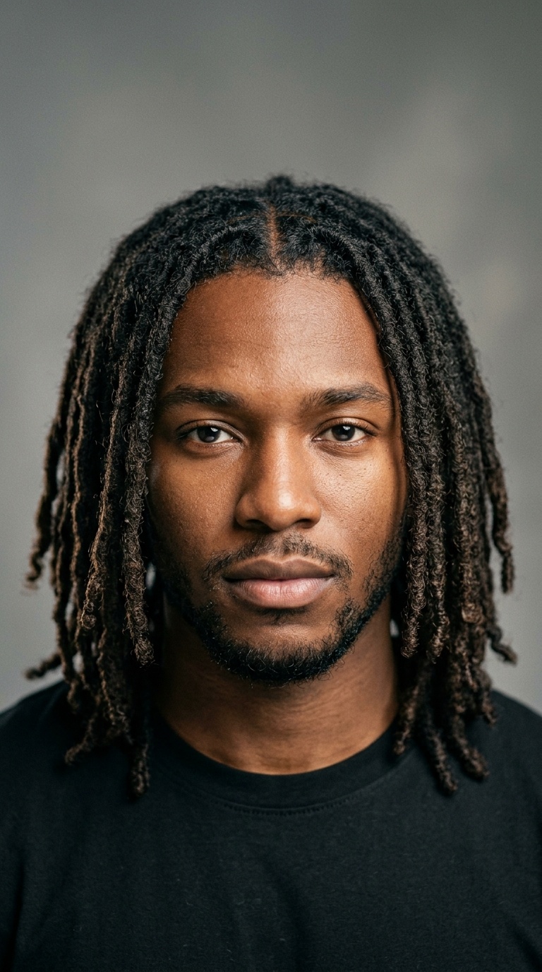 Medium Length Locs with Middle Part