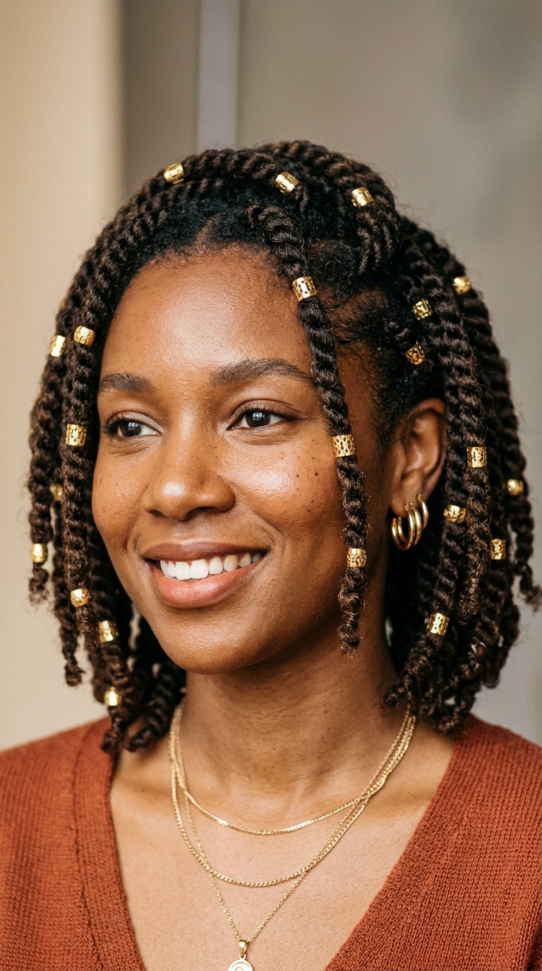 Medium Length Twists with Golden Accessories