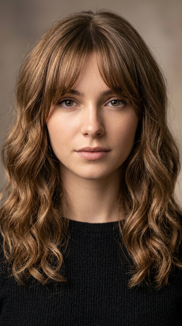 Medium Length Waves with Curtain Bangs