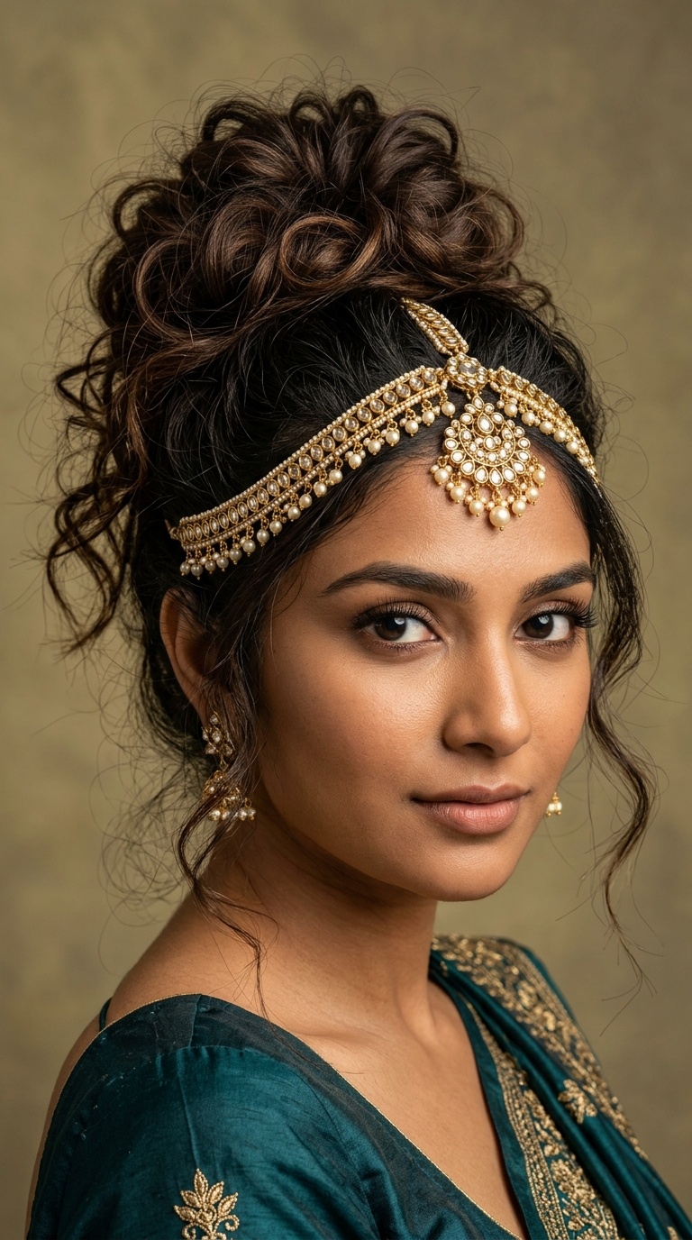 Messy Bun with a Headband or Matha Patti