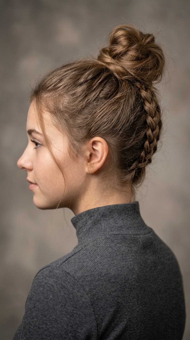 Messy Bun with Braided Undercut Detail