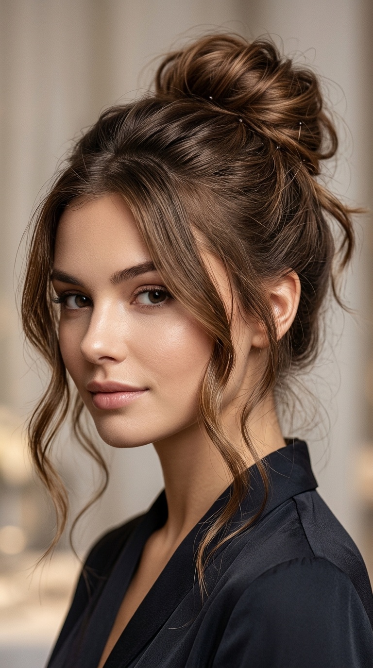 Messy Bun with Face-Framing Tendrils