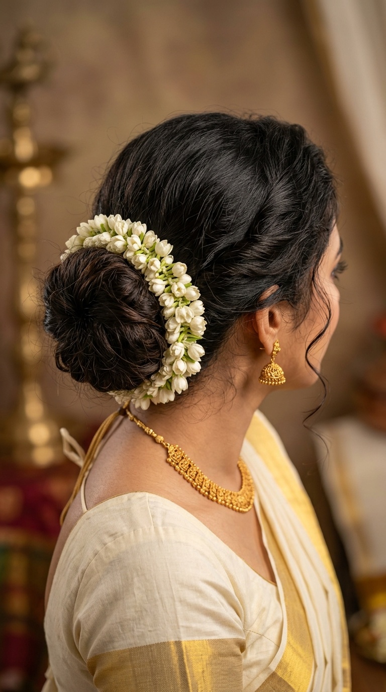 Messy Bun with Gajra Wrap