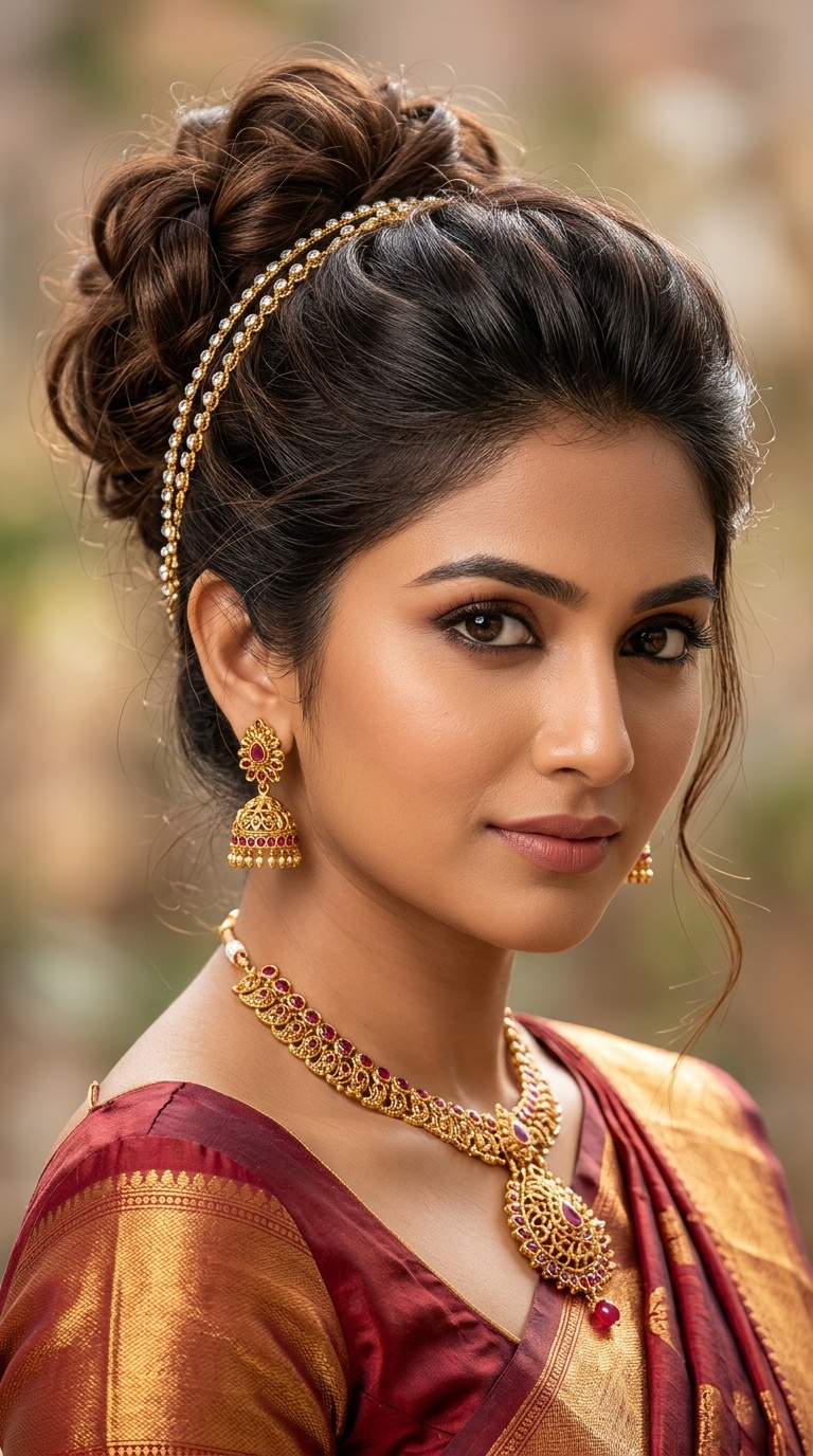 Messy Bun with Gold Hair Chain