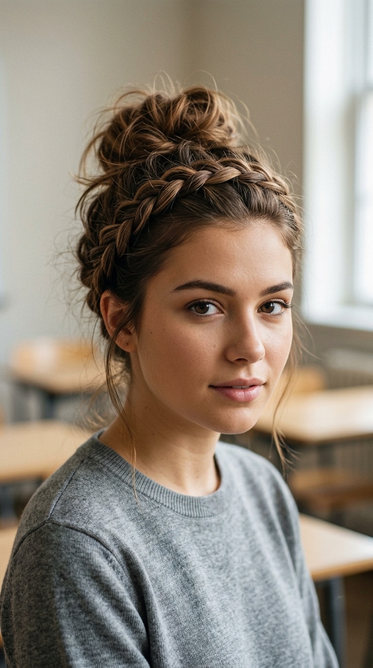 Messy Bun with Headband Braid