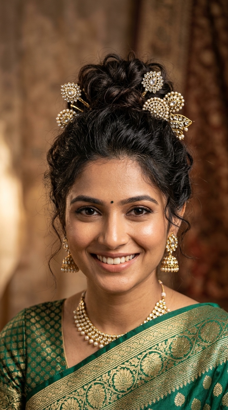 Messy Bun with Statement Hair Pins
