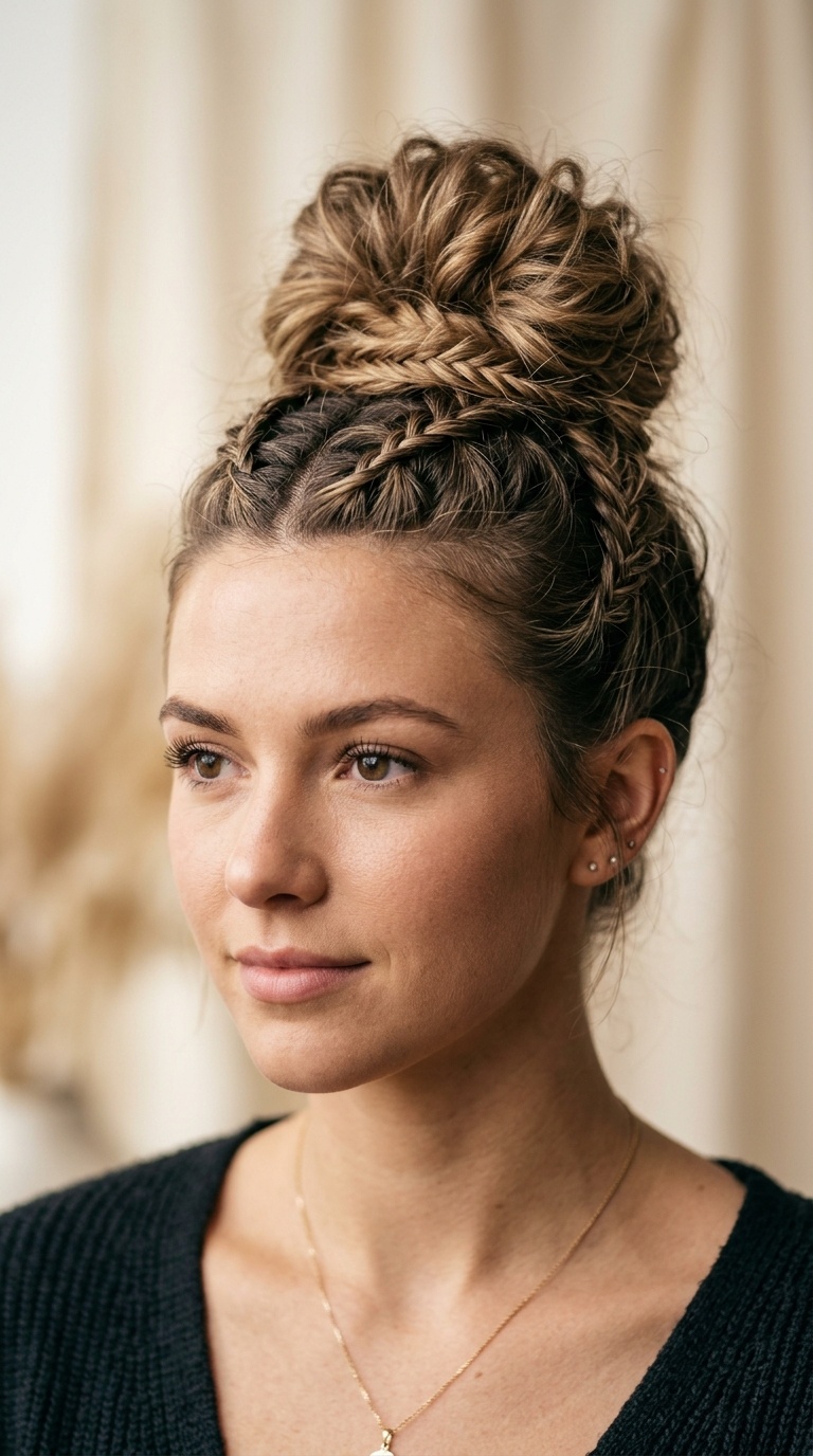 Messy-Chic Top Knot with Braids
