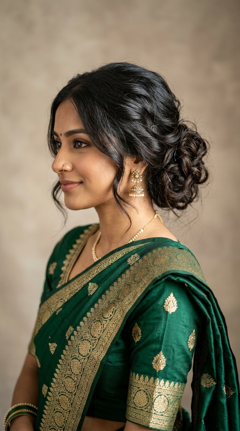 Messy Chignon for Modern Sarees