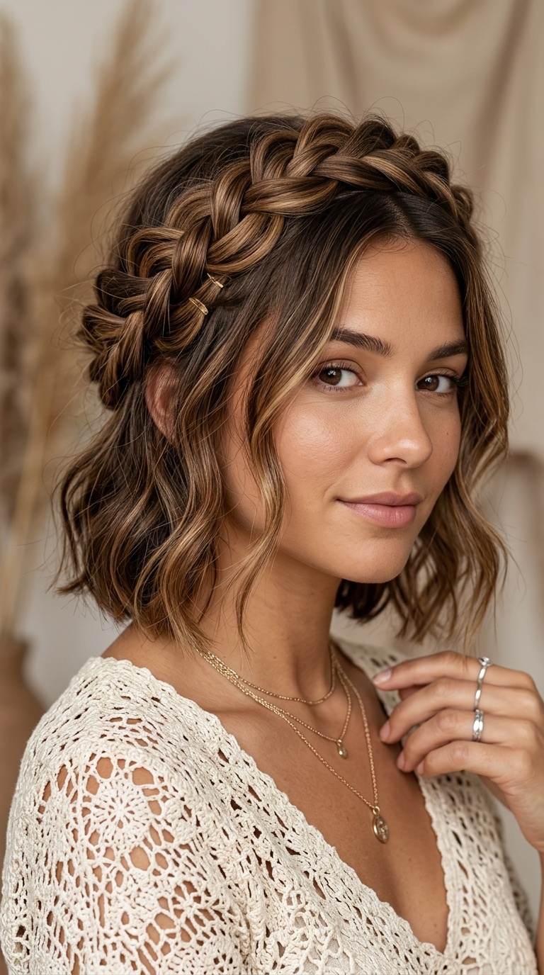 Messy Crown Braid for Bobs