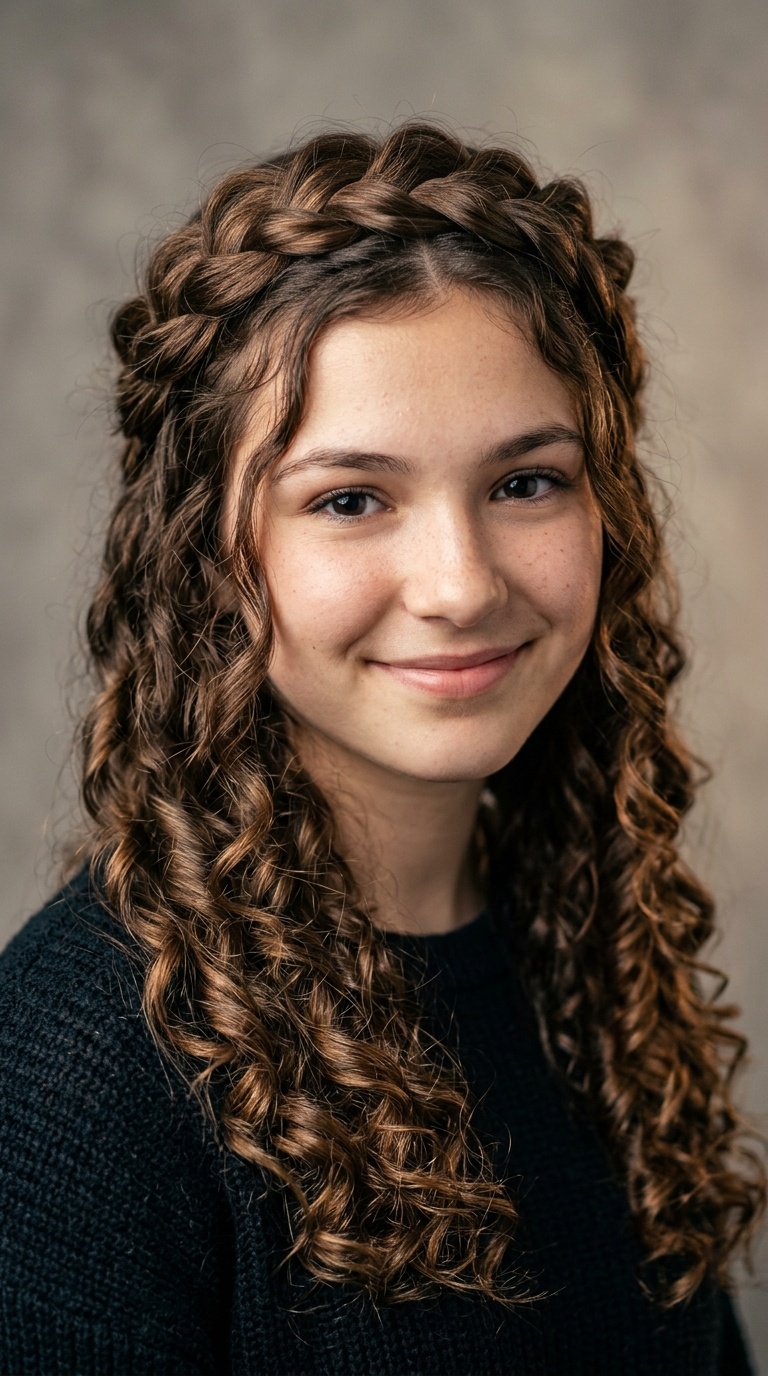 Messy Crown Braid with Botticelli Curls