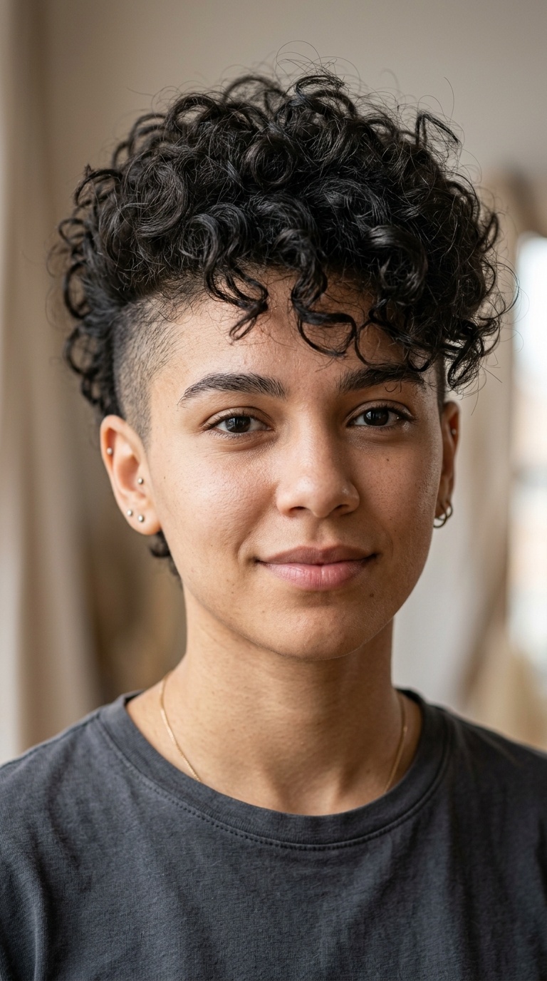 Messy Curls with Shaved Sides
