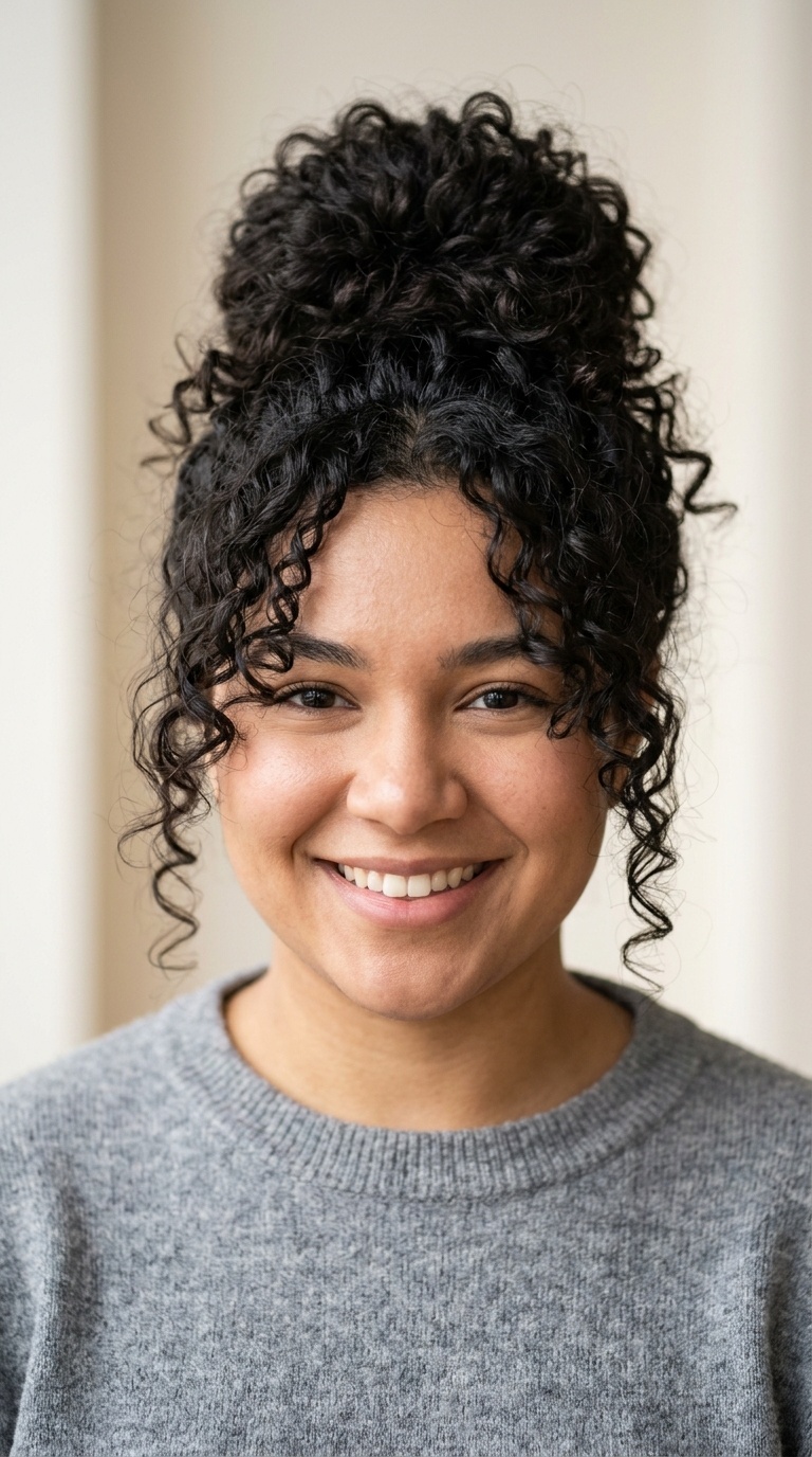 Messy Curly Bun with Face-Framing Bits