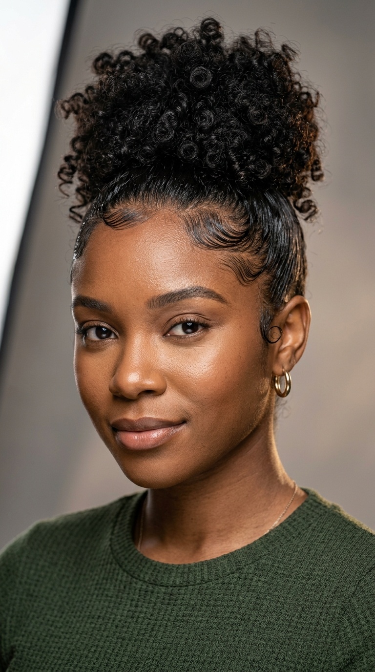 Messy Curly Bun with Laid Edges