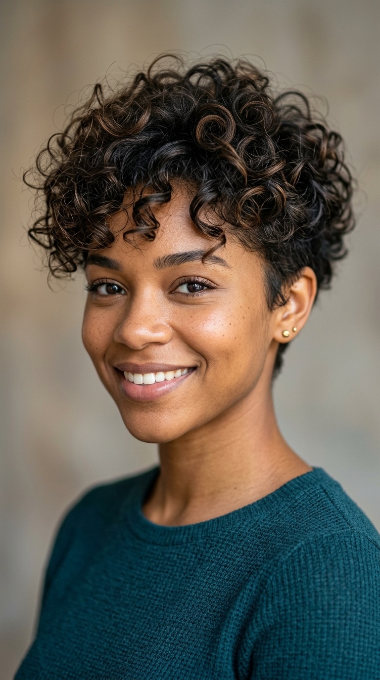 Messy Curly Pixie with Tapered Nape