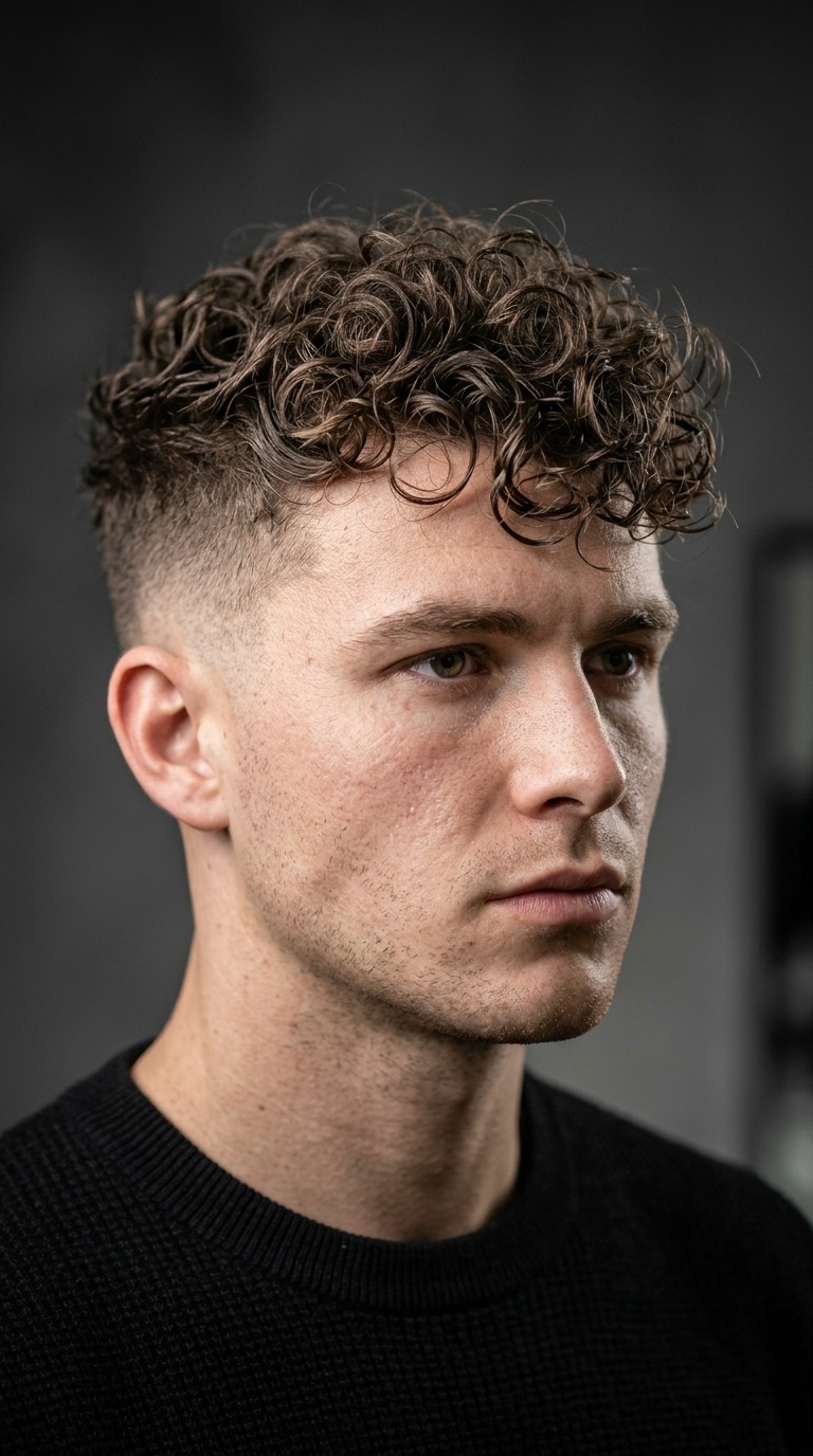Messy Curly Top with Low Skin Fade