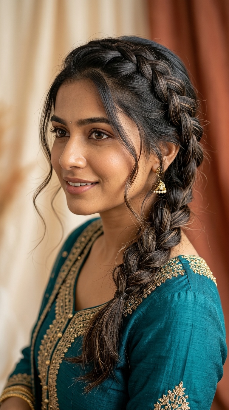Messy Dutch Braid with Face-Framing Tendrils