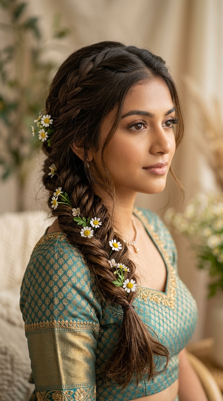 Messy Fishtail Braid with Daisy Clips