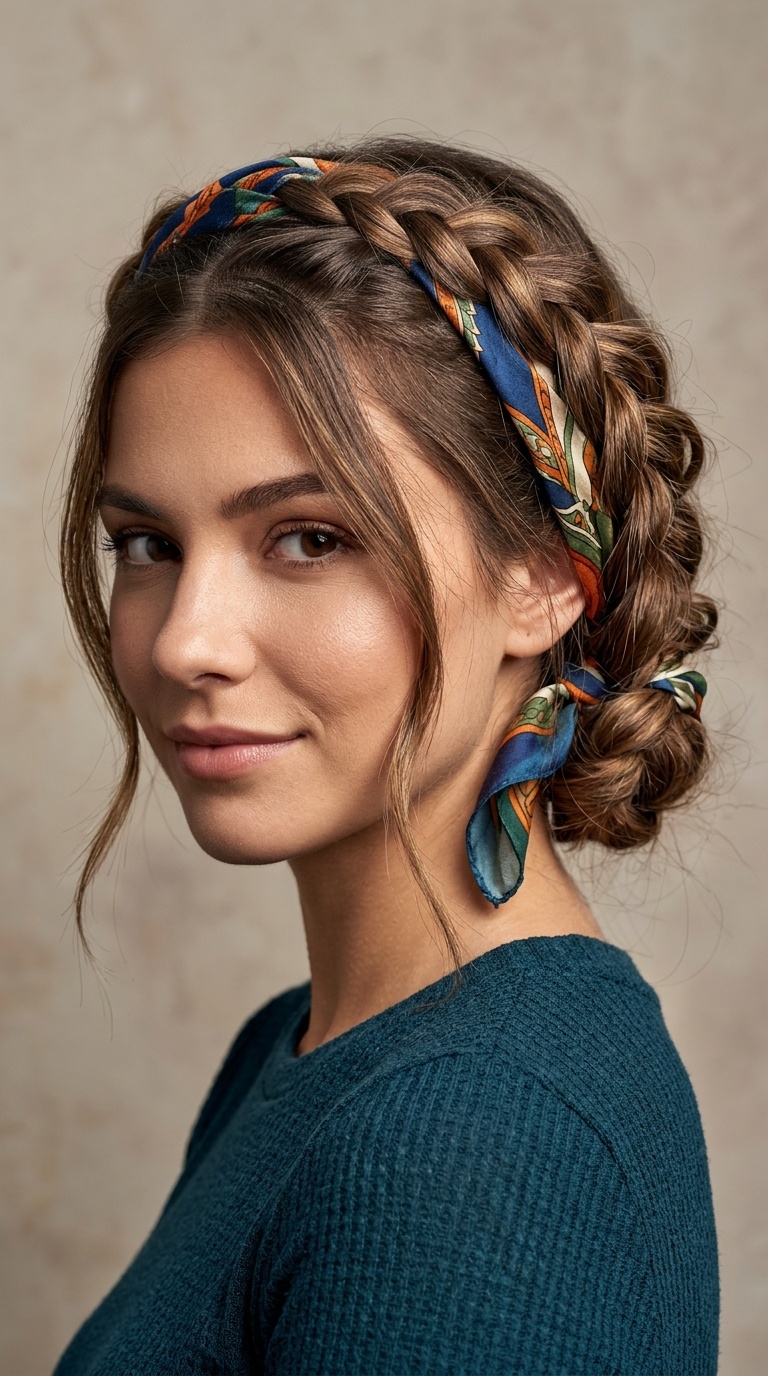 Messy French Braids with Silk Scarf Integration