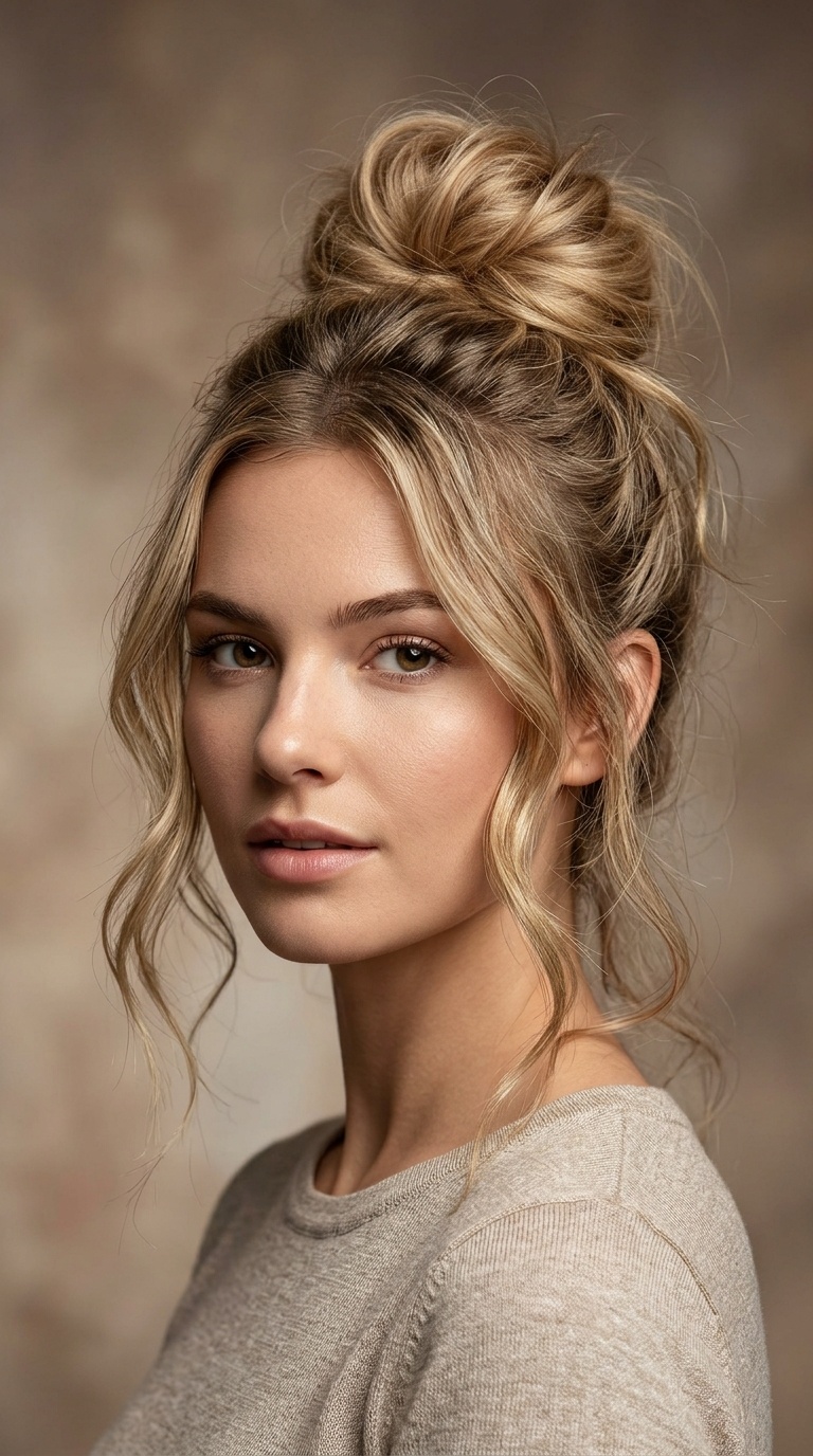 Messy High Bun with Tendrils
