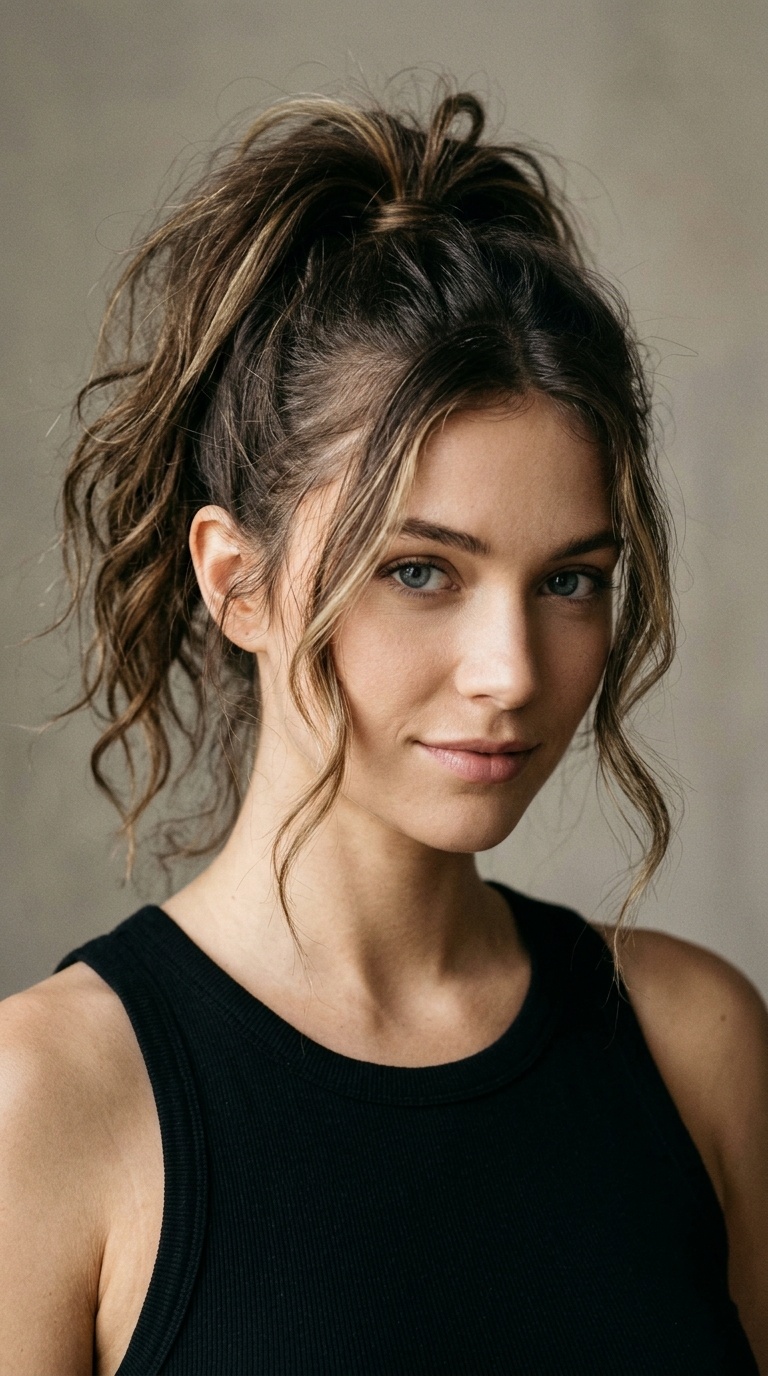 Messy High Pony with Face-Framing Strands
