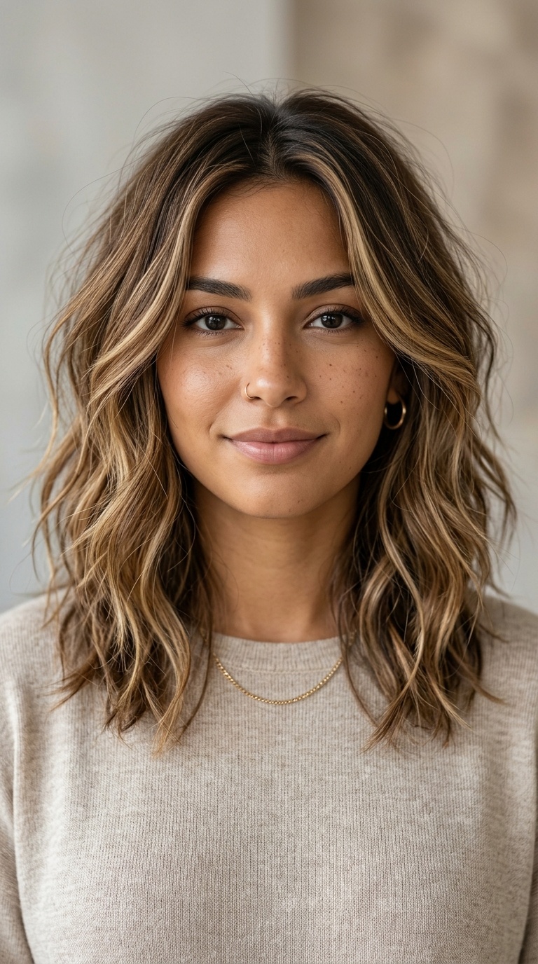 Messy Layered Lob with Beach Waves
