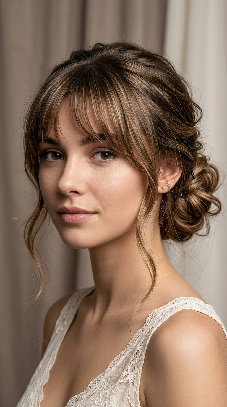 Messy Low Bun with Bottleneck Bangs