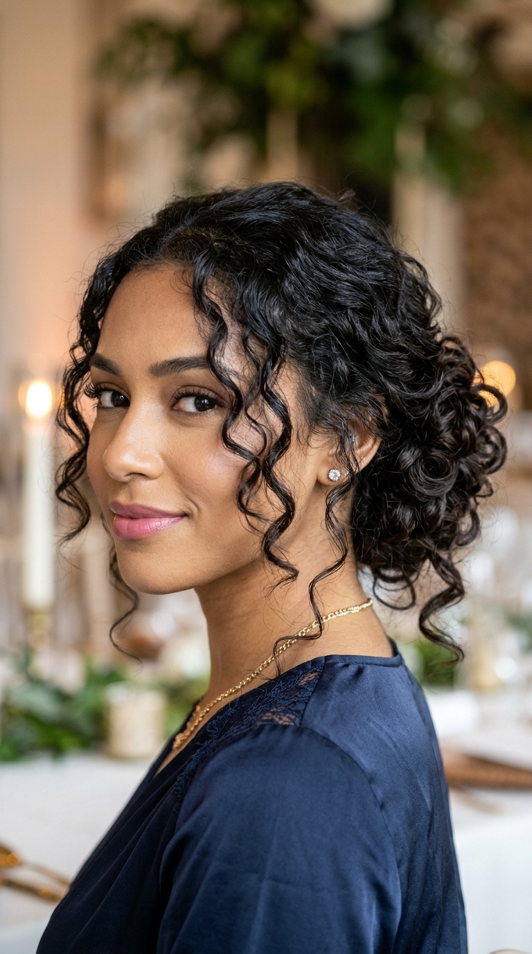 Messy Low Bun with Curly Tendrils
