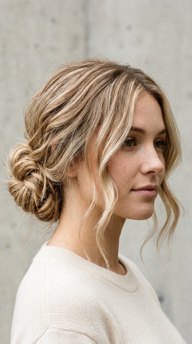 Messy Low Bun with Face-Framing Pieces