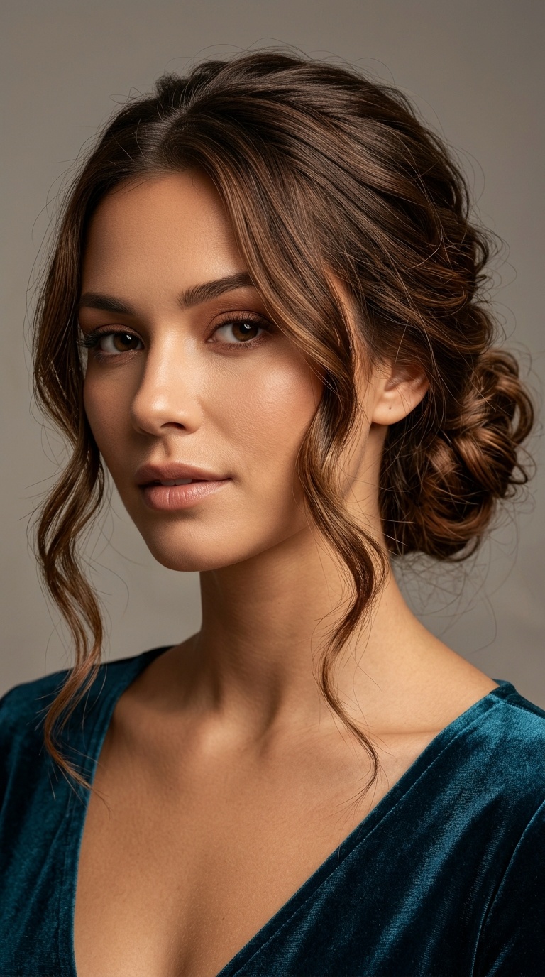 Messy Low Bun with Face-Framing Tendrils