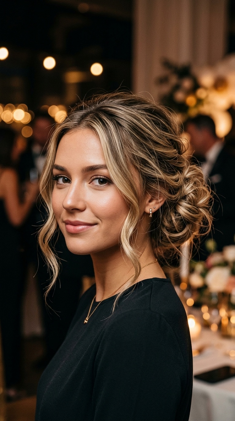 Messy Low Bun with Face-Framing Tendrils
