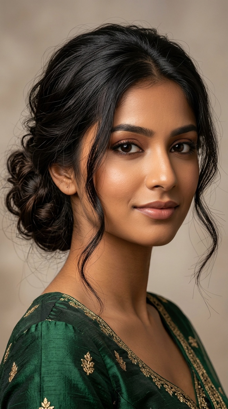 Messy Low Bun with Face-Framing Tendrils