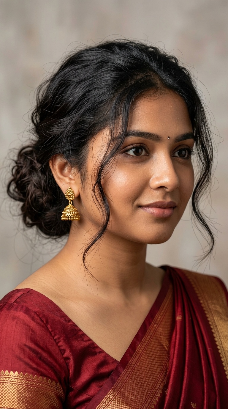 Messy Low Bun with Face-Framing Tendrils